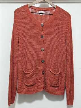 Baxter & Wells XL Ramie Cotton sweater cardigan burnt orange crochet knit button